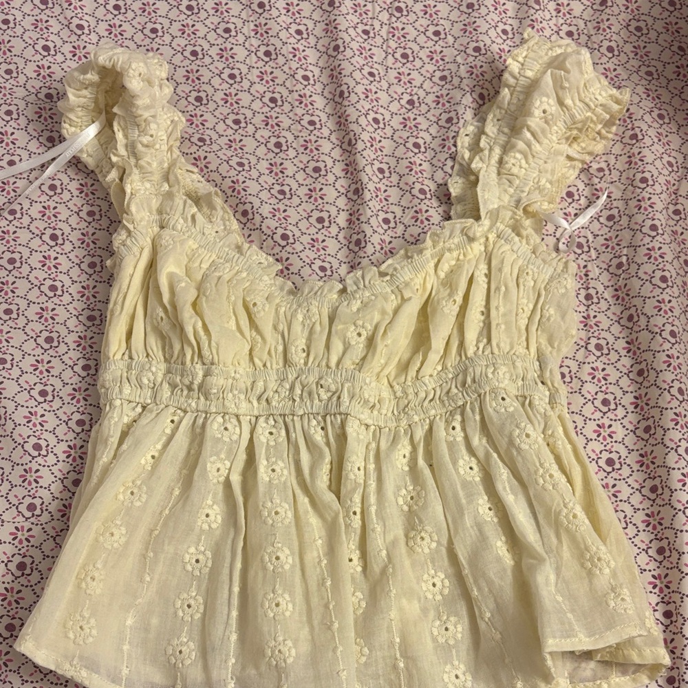 Princess Polly Cream Ruffle Blouse